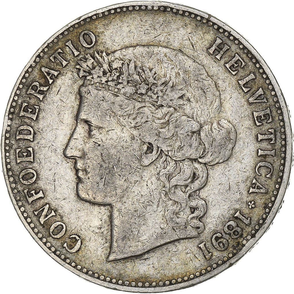 Svizzera, 5 Francs, 1891, Bern, Argento, MB, KM:34