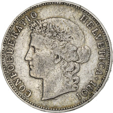 Svizzera, 5 Francs, 1891, Bern, Argento, MB, KM:34