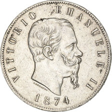 Italie, Vittorio Emanuele II, 5 Lire, 1874, Milan, Argent, TTB, KM:8.3