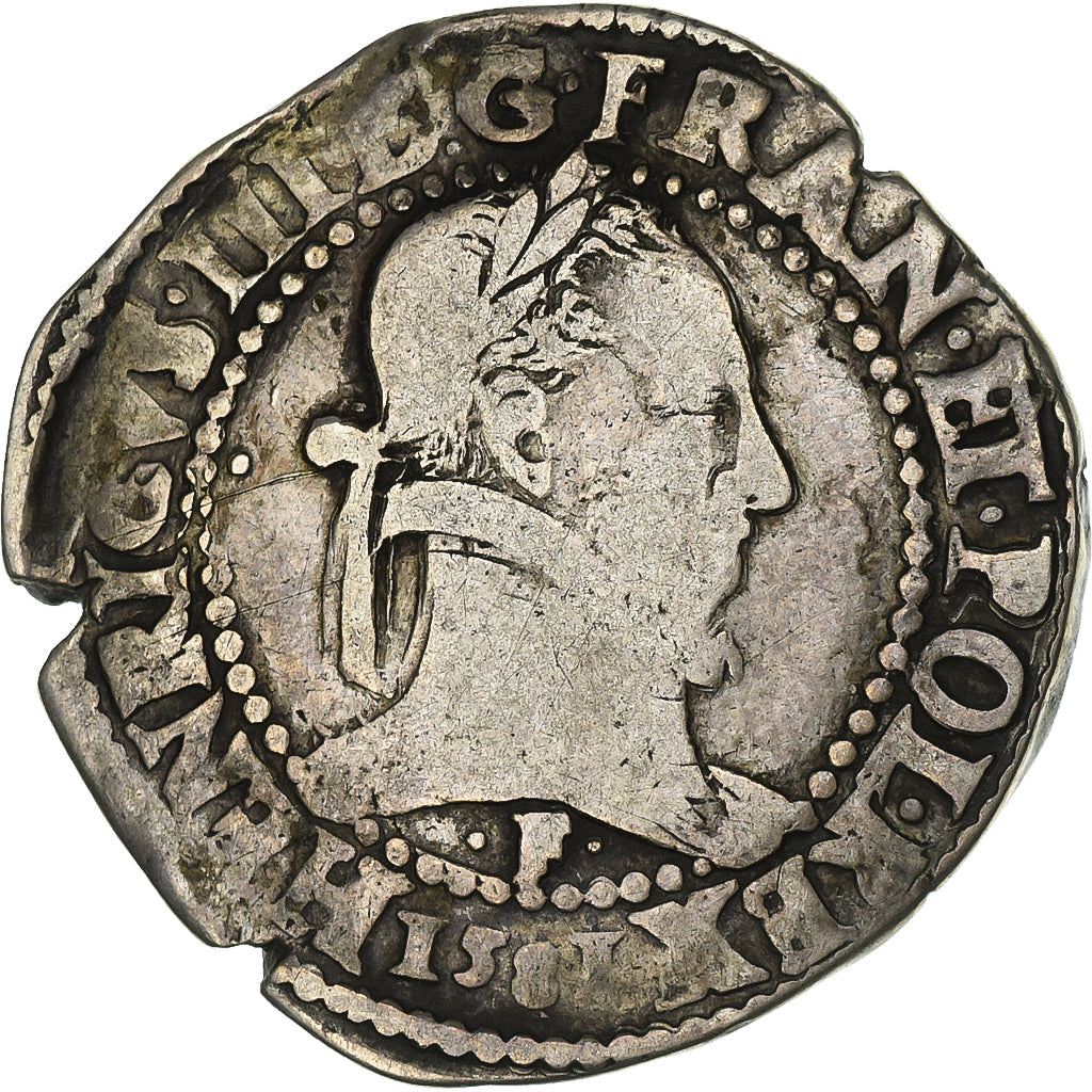 França, Henri III, Franc au Col Plat, 1581, Angers, Prata, VF(20-25)
