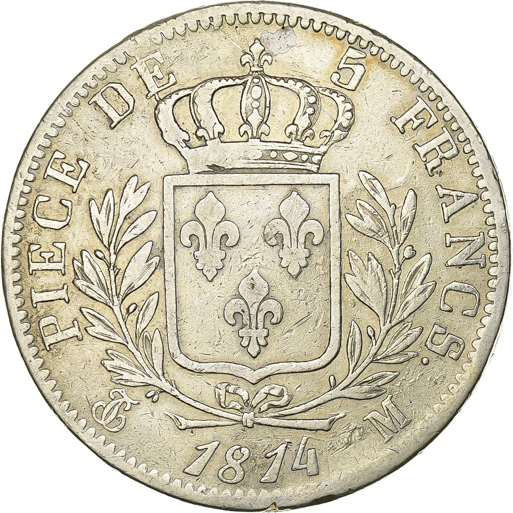 Francia, Louis XVIII, 5 Francs, Louis XVIII, 1814, Toulouse, Argento, MB