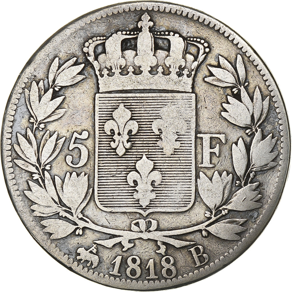France, Louis XVIII, 5 Francs, 1818, Rouen, Silver, VF(20-25), Gadoury:614