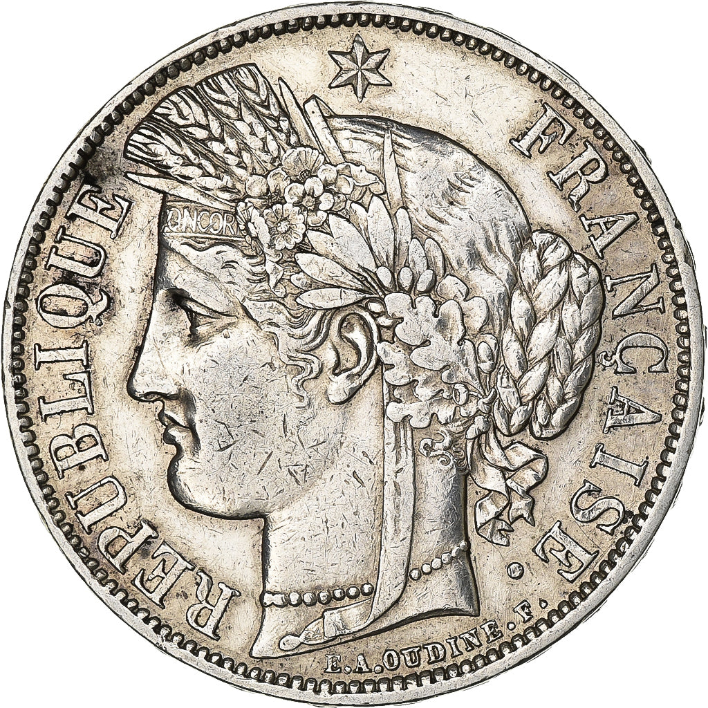 França, 5 Francs, Cérès, 1870, Paris, Prata, AU(50-53), Gadoury:743, KM:818.1