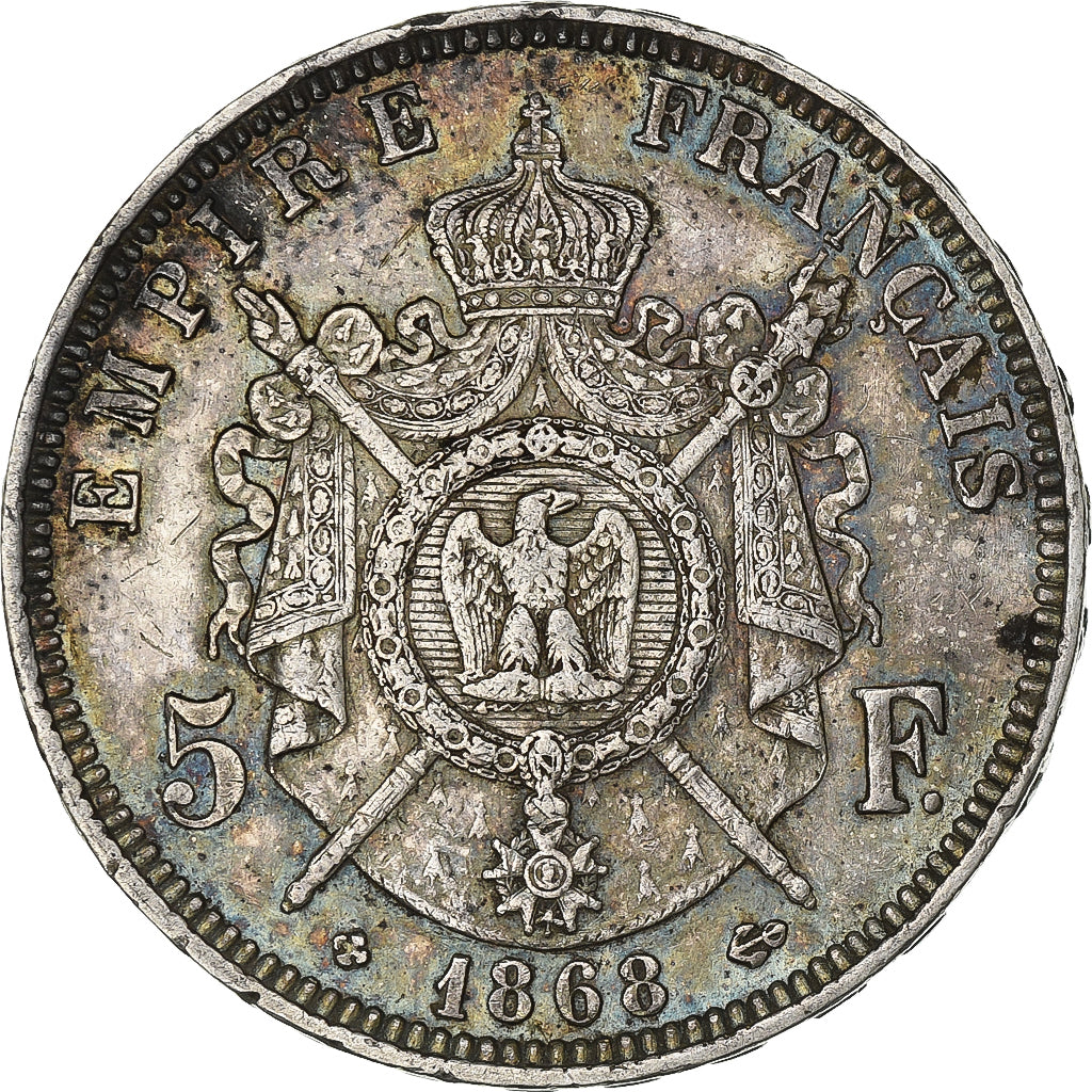 France, Napoleon III, 5 Francs, 1868, Strasbourg, Silver, AU(50-53)