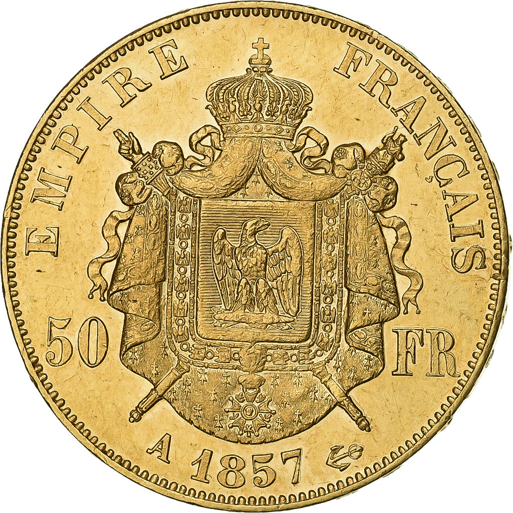 France, Napoleon III, 50 Francs, 1857, Paris, Gold, MS(60-62), KM:785.1