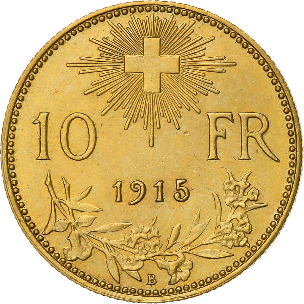 Suiza, 10 Francs, Vreneli, 1915, Bern, Oro, EBC+, KM:36