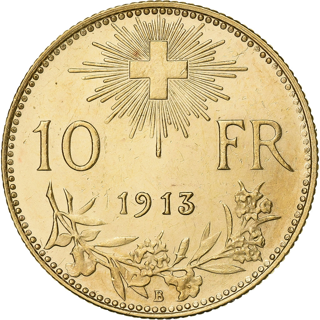 Schweiz, 10 Francs, 1913, Bern, Gold, UNZ, KM:36