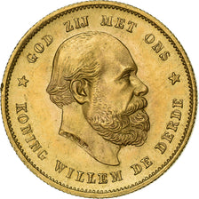 Netherlands, William III, 10 Gulden, 1877, Gold, MS(60-62), KM:106