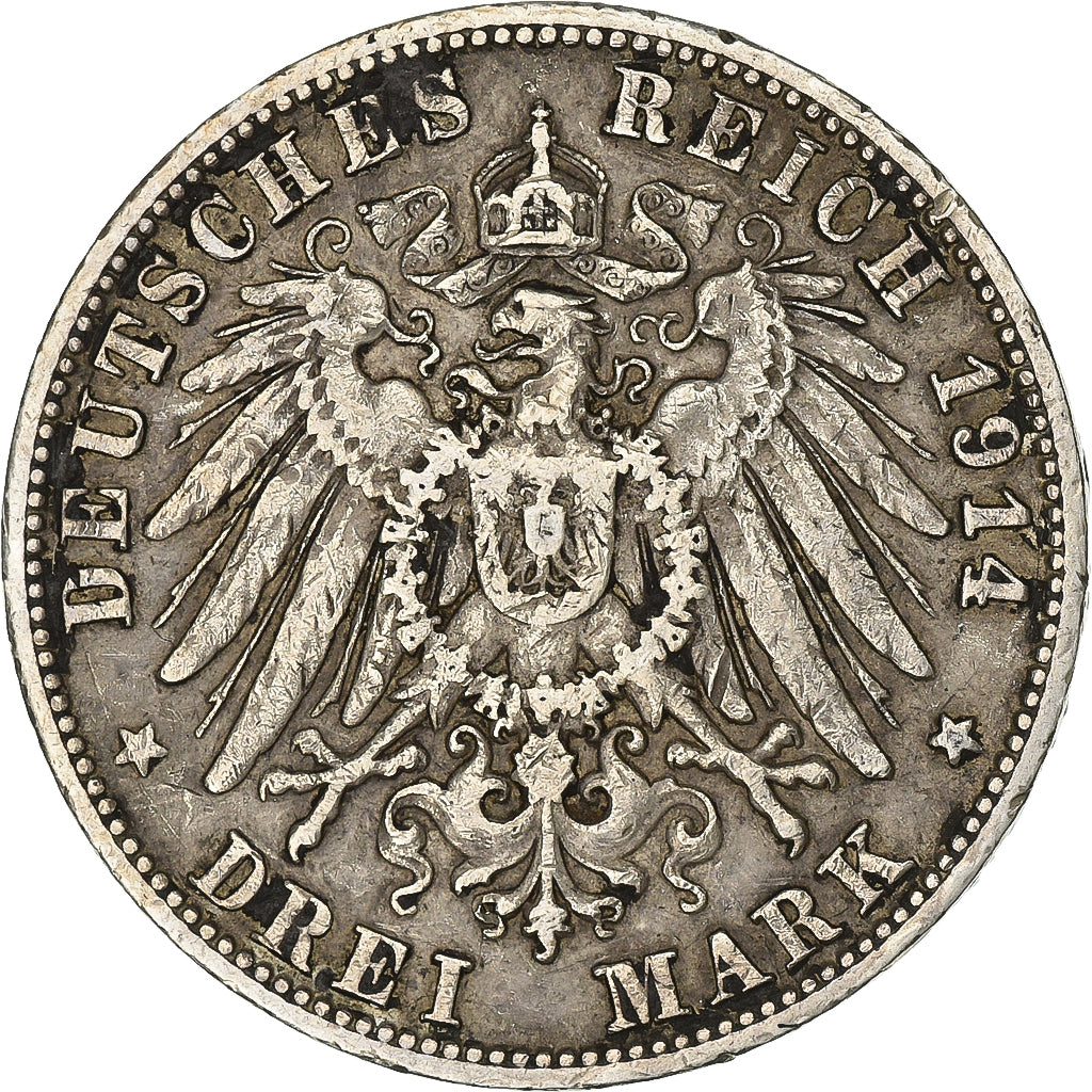 Germany, Kingdom of Württemberg, Wilhelm II, 3 Mark, 1914, Stuttgart, Silver
