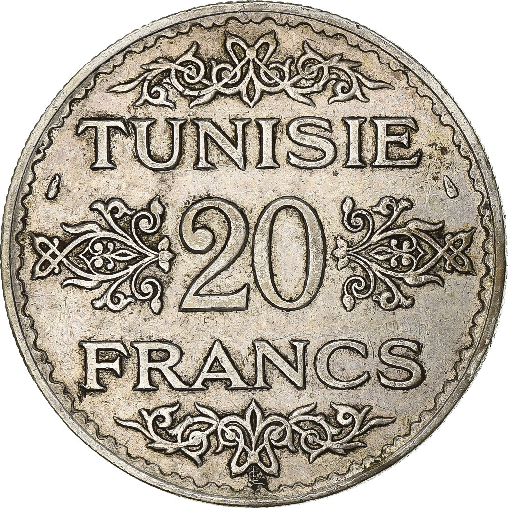 Tunisië, Ahmad Pasha Bey, 20 Francs, 1935/AH1353, Paris, Zilver, PR, KM:263