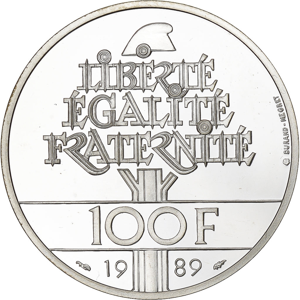 França, 100 Francs, Droits de l'Homme, 1989, MDP, Proof, Prata, MS(65-70)