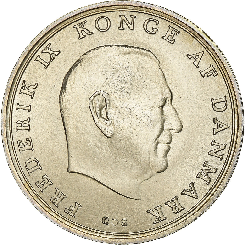 Denmark, Frederik IX, 10 Kroner, 1968, Copenhagen, Silver, MS(63), KM:857