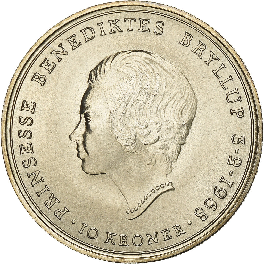 Denmark, Frederik IX, 10 Kroner, 1968, Copenhagen, Silver, MS(63), KM:857