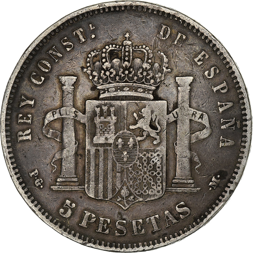 Spagna, Alfonso XIII, 5 Pesetas, 1891, Argento, MB, KM:689
