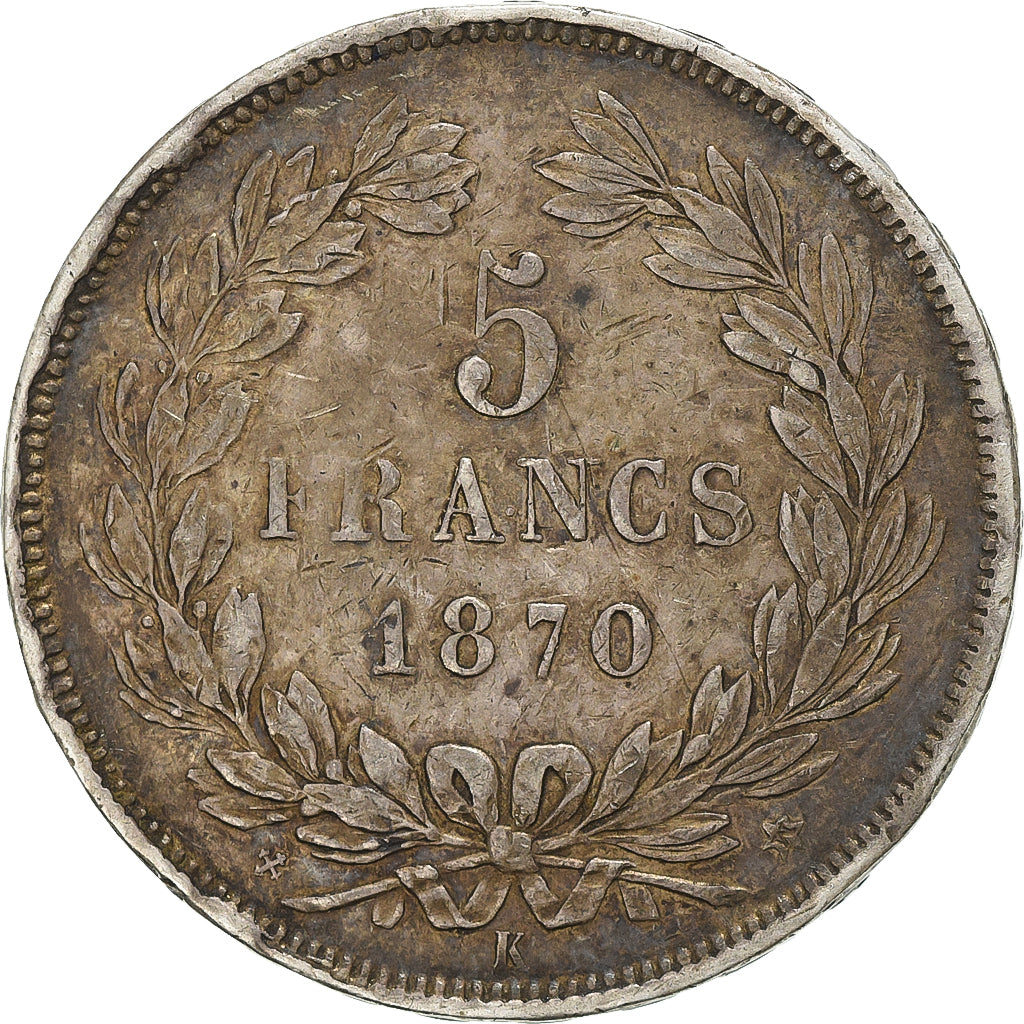 Frankrijk, 5 Francs, Cérès, 1870, Bordeaux, Zilver, FR+, Gadoury:742, KM:818.2