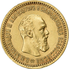 Russia, Alexander III, 5 Roubles, 1890, Saint Petersburg, Oro, BB+, KM:42