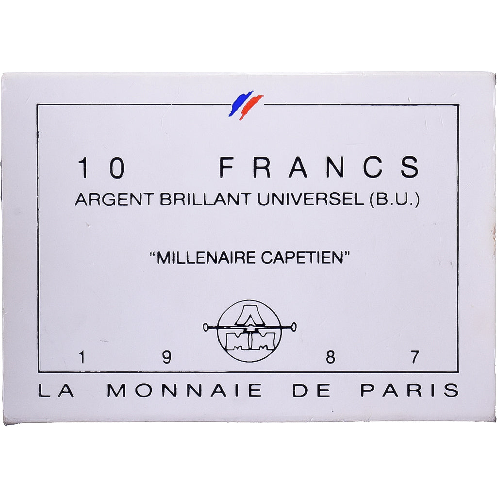 Francia, 10 Francs, Millénaire Capétien, 1987, Monnaie de Paris, BU, Plata