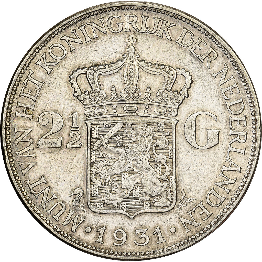 Netherlands, Wilhelmina I, 2-1/2 Gulden, 1931, Utrecht, Silver, AU(50-53)