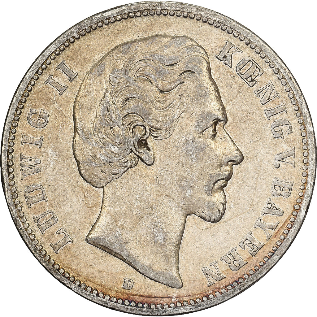 Stati tedeschi, BAVARIA, Ludwig II, 5 Mark, 1874, Munich, Argento, MB+, KM:896