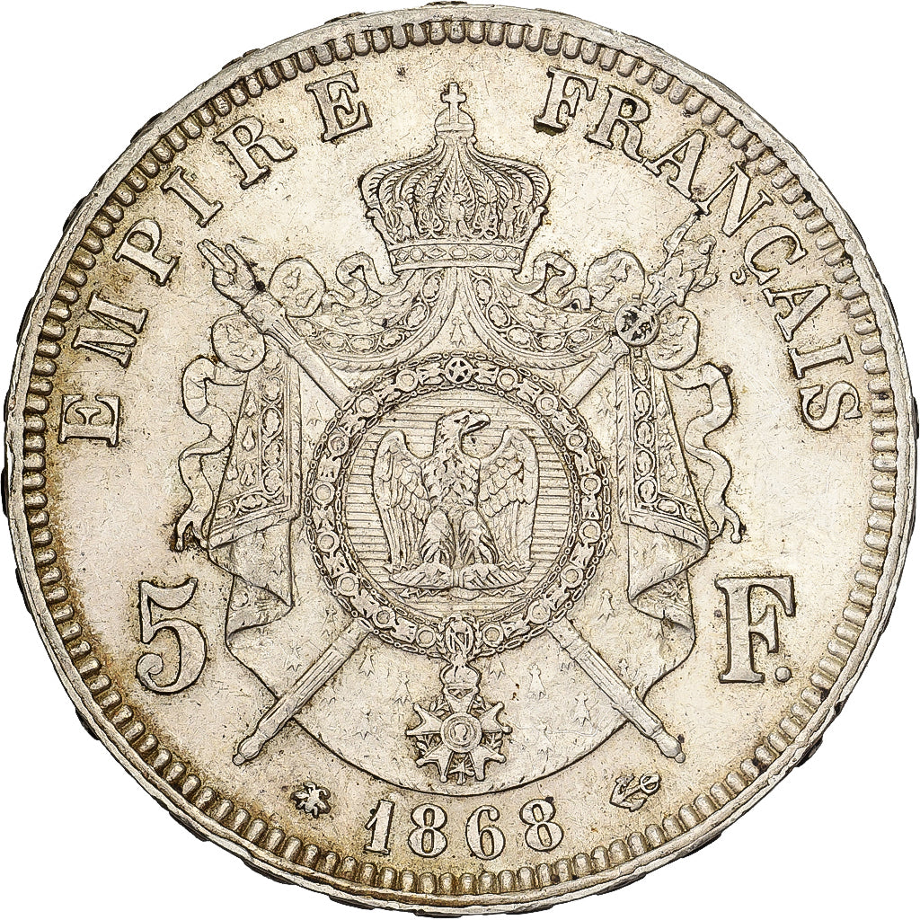 Francja, Napoleon III, 5 Francs, 1868, Paris, Srebro, AU(50-53), Gadoury:739