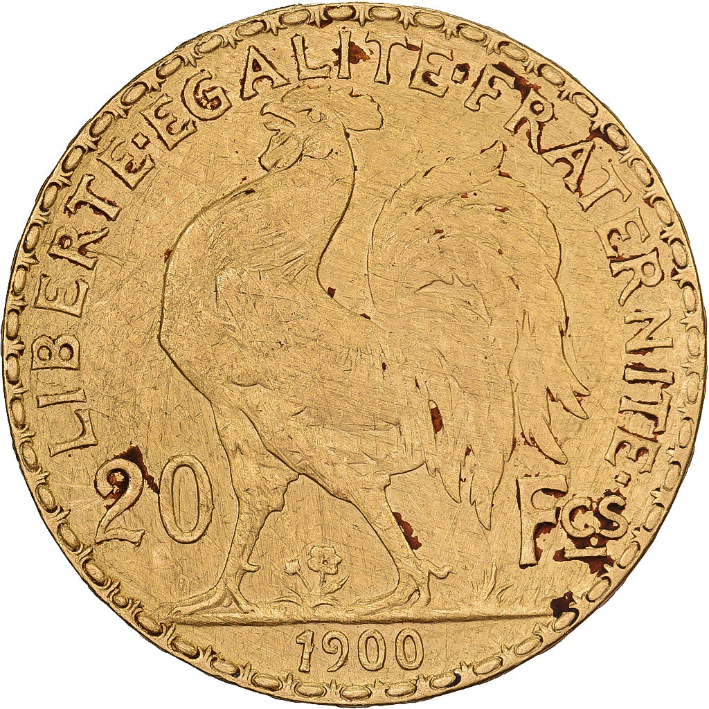 França, 20 Francs, Marianne Coq, 1900, Paris, Dourado, EF(40-45), Gadoury:1064