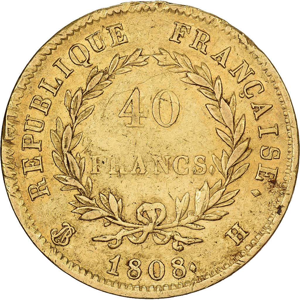 France, Napoléon I, 40 Francs, 1808, La Rochelle, Rare, Or, TTB, Gadoury:1083