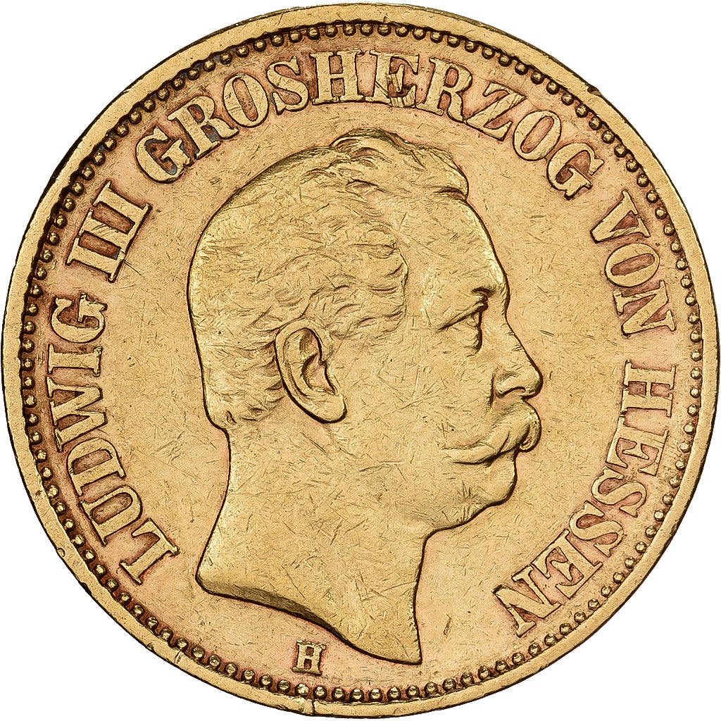 Estados alemanes, HESSE-DARMSTADT, Ludwig III, 20 Mark, 1874, Darmstadt, Oro