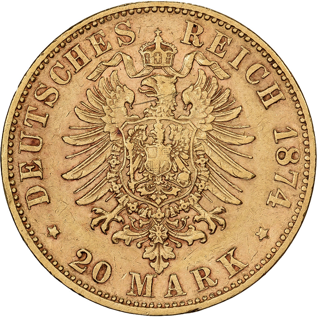 Estados alemanes, HESSE-DARMSTADT, Ludwig III, 20 Mark, 1874, Darmstadt, Oro