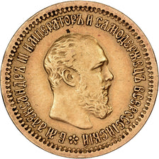Russie, Alexander III, 5 Roubles, 1889, St. Petersburg, Or, TTB+, KM:42