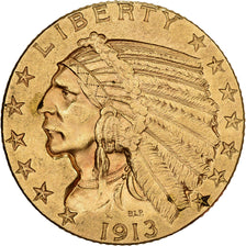 United States, $5, Half Eagle, Indian Head, 1913, Philadelphia, Gold, AU(50-53)