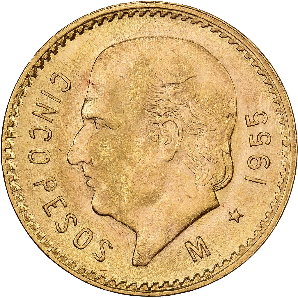 Mexico, 5 Pesos, 1955, Mexico, Restrike, Gold, MS(63), KM:464