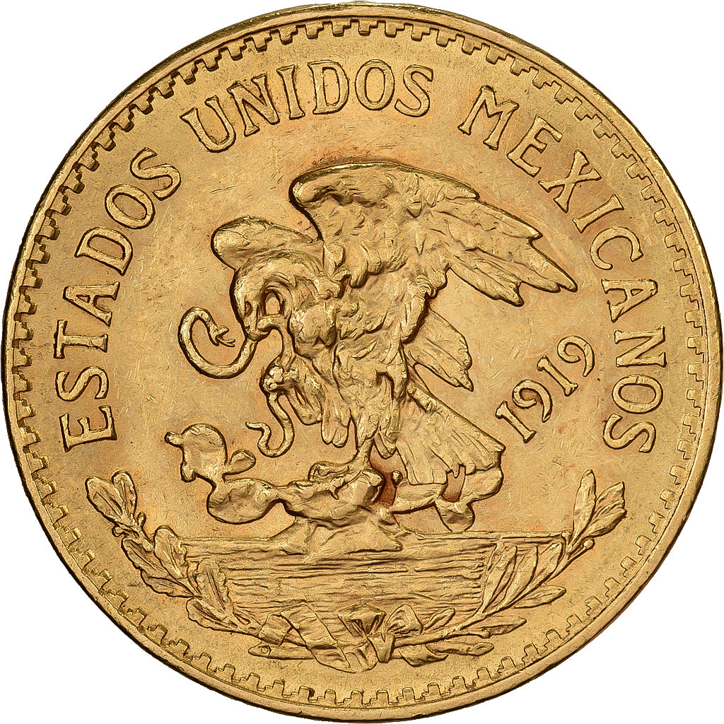 Mexico, 20 Pesos, 1919, Mexico City, Gold, AU(55-58), KM:478