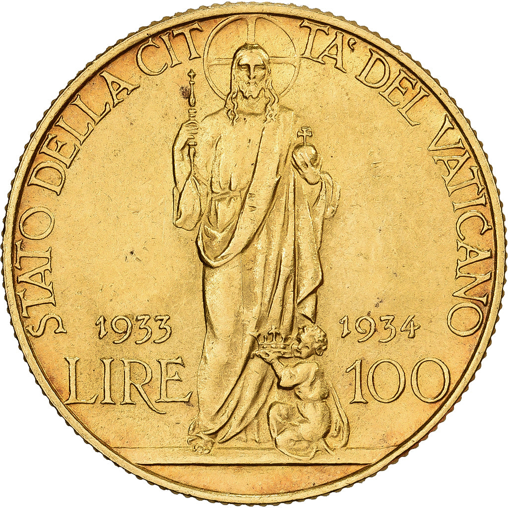 Vatican, Pius XI, 100 Lire, 1933-1934, Gold, MS(63), KM:19
