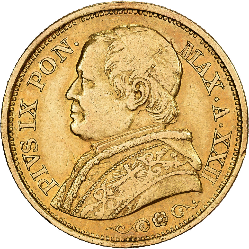 Italiaanse staten, PAPAL STATES, Pius IX, 20 Lire, 1867, Rome, Goud, ZF