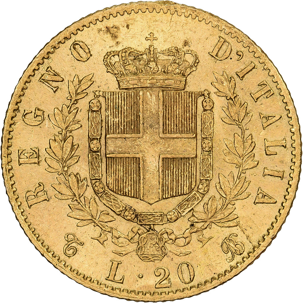 Włochy, Vittorio Emanuele II, 20 Lire, 1865, Torino, Złoto, MS(60-62), KM:10.1