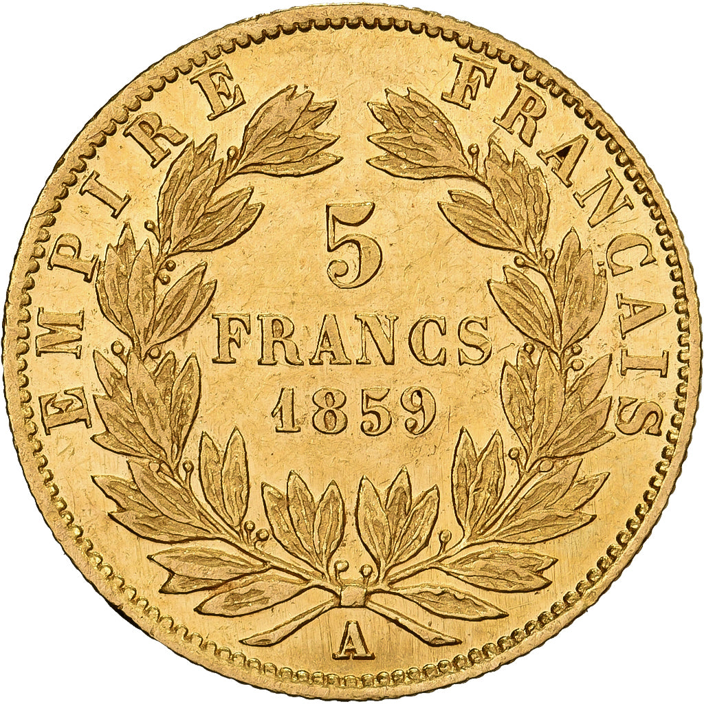 Frankreich, Napoleon III, 5 Francs, 1859, Paris, Gold, VZ, Gadoury:1001