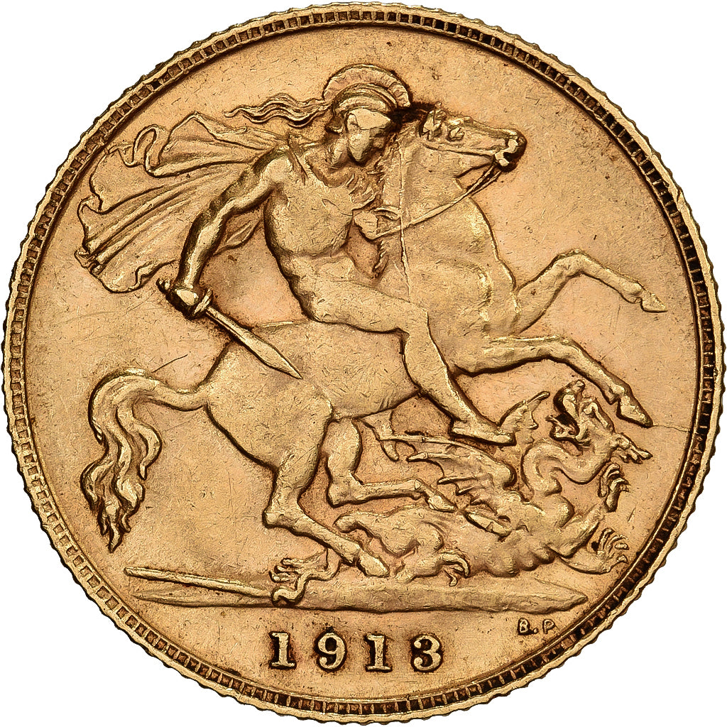 Great Britain, George V, 1/2 Sovereign, 1913, Gold, MS(60-62), KM:819