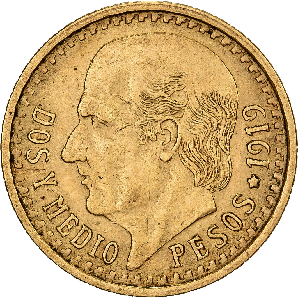 Messico, 2-1/2 Pesos, 1919, Mexico City, Oro, SPL-, KM:463