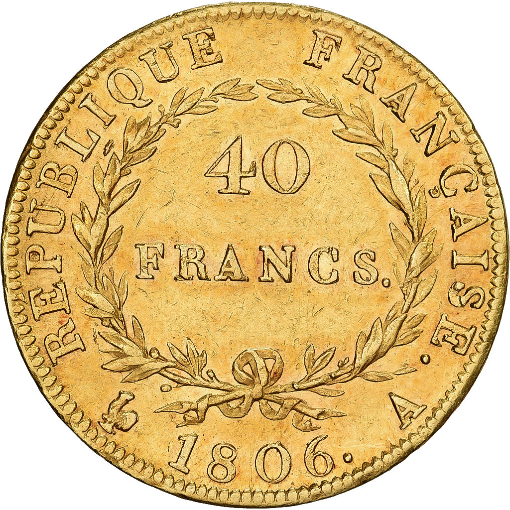 France, Napoleon I, 40 Francs, 1806, Paris, Gold, AU(55-58), KM:1317