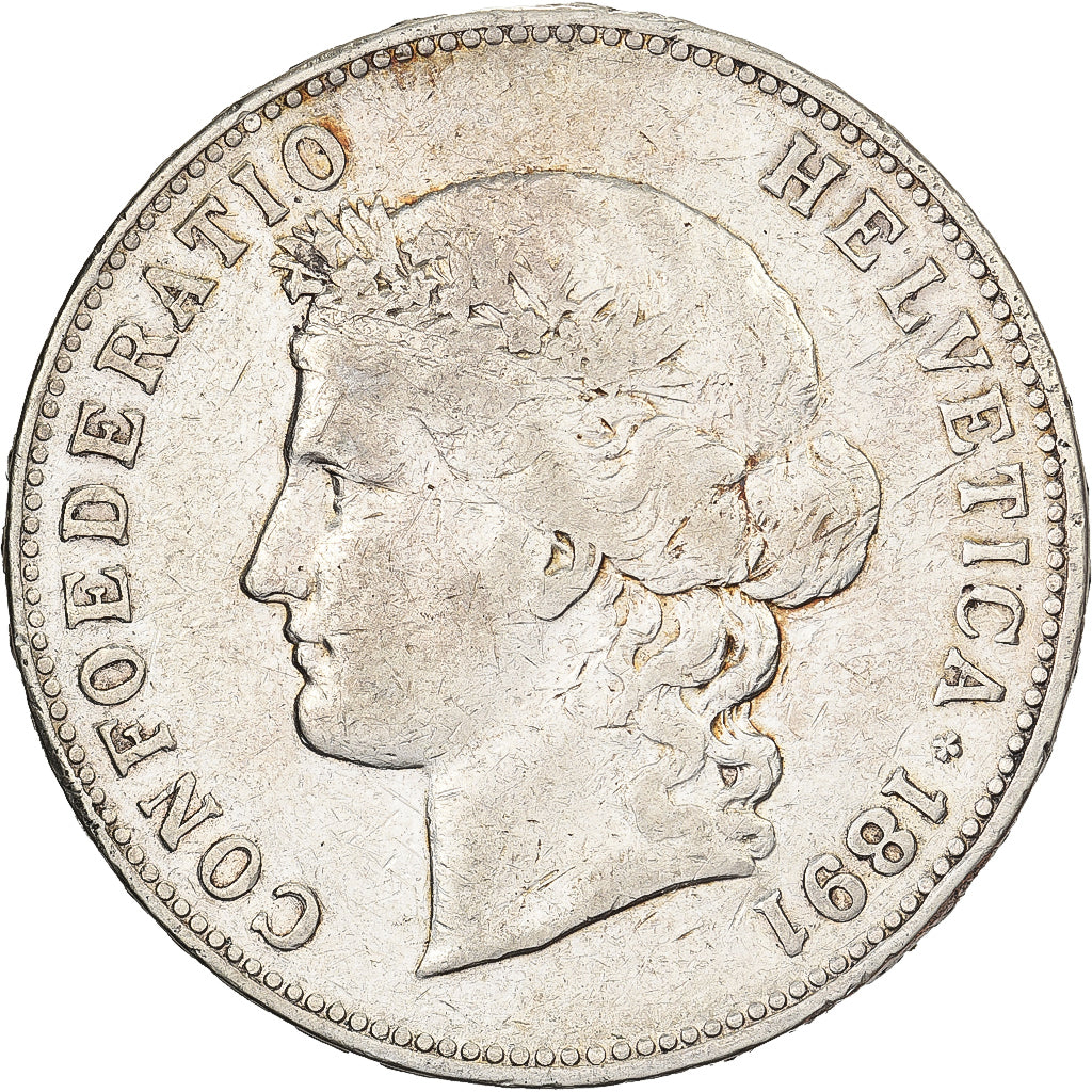 Suisse, 5 Francs, 1891, Bern, Argent, TB, KM:34