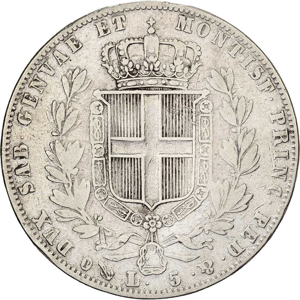Italien Staaten, SARDINIA, Carlo Alberto, 5 Lire, 1847, Genoa, Silber, S