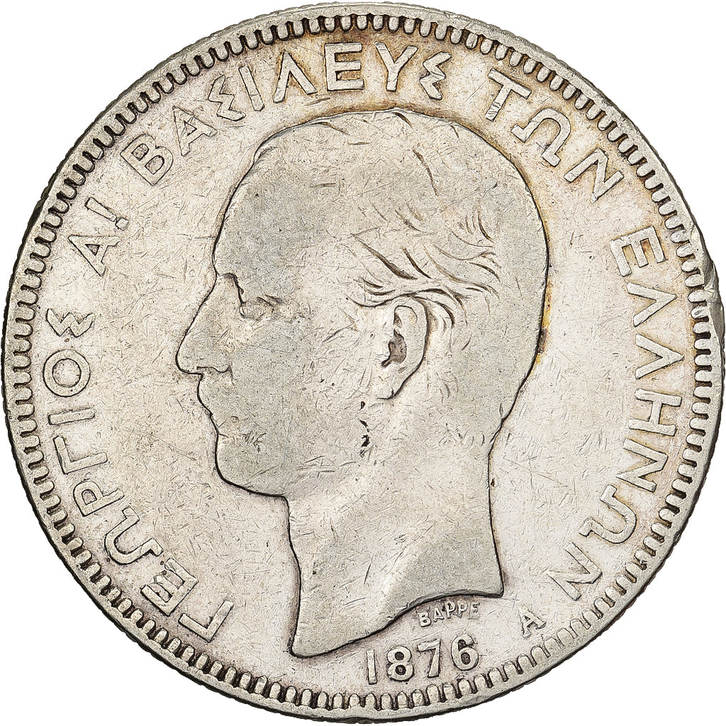 Griechenland, George I, 5 Drachmai, 1876, Paris, Silber, S, KM:536