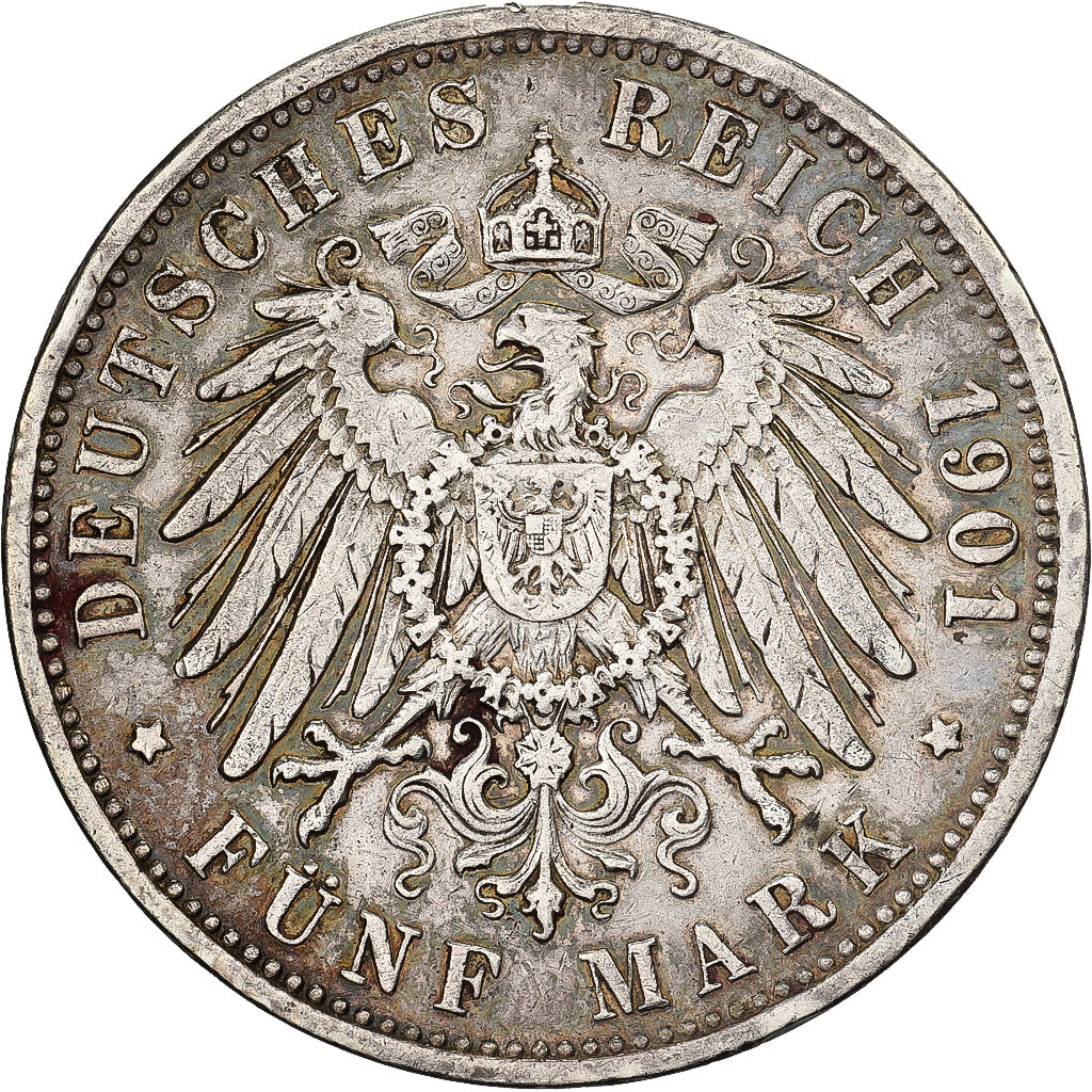 Duitse staten, BADEN, Friedrich I, 5 Mark, 1901, Karlsruhe, Zilver, ZF, KM:268