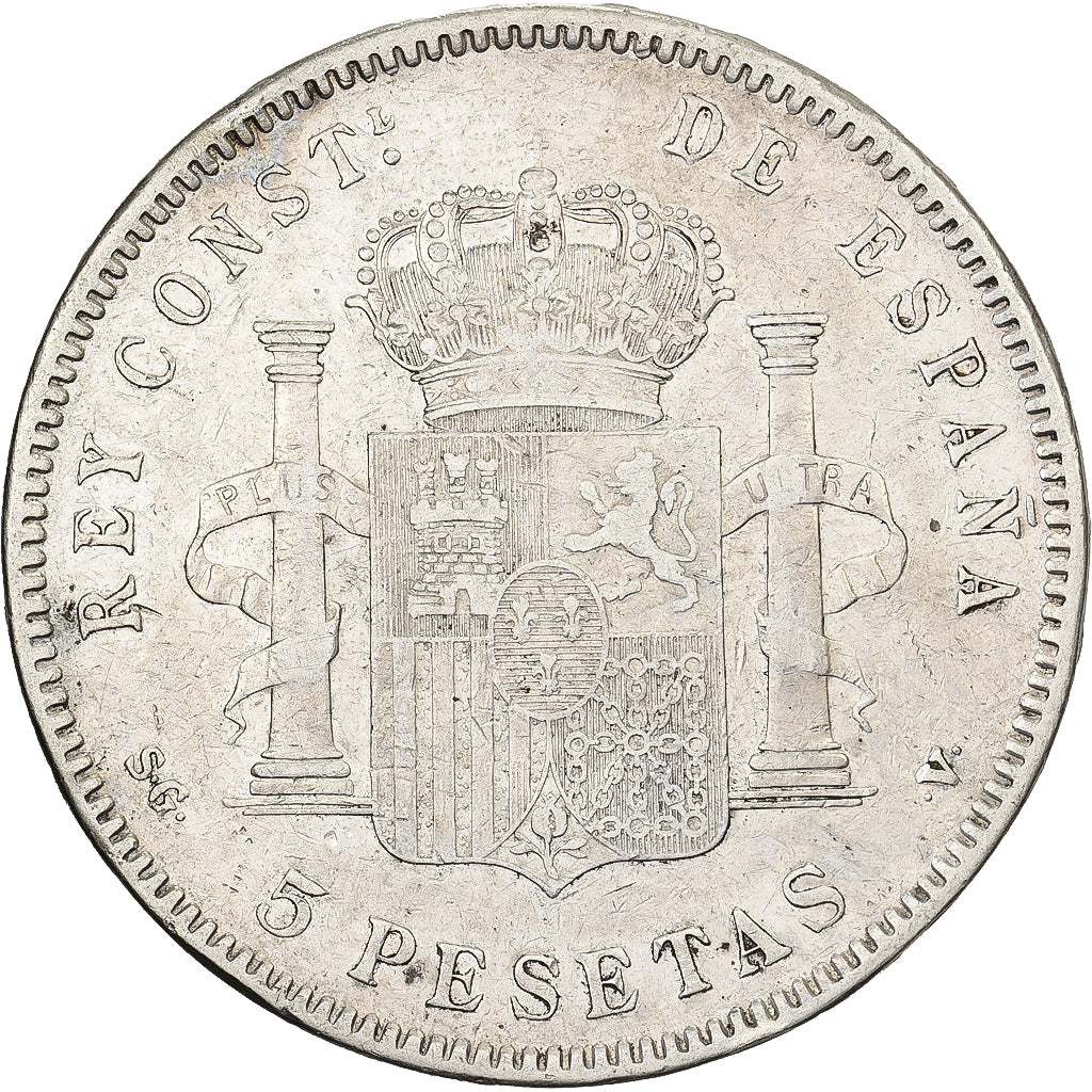 Spanje, Alfonso XIII, 5 Pesetas, 1898, Valencia, Zilver, FR+, KM:707