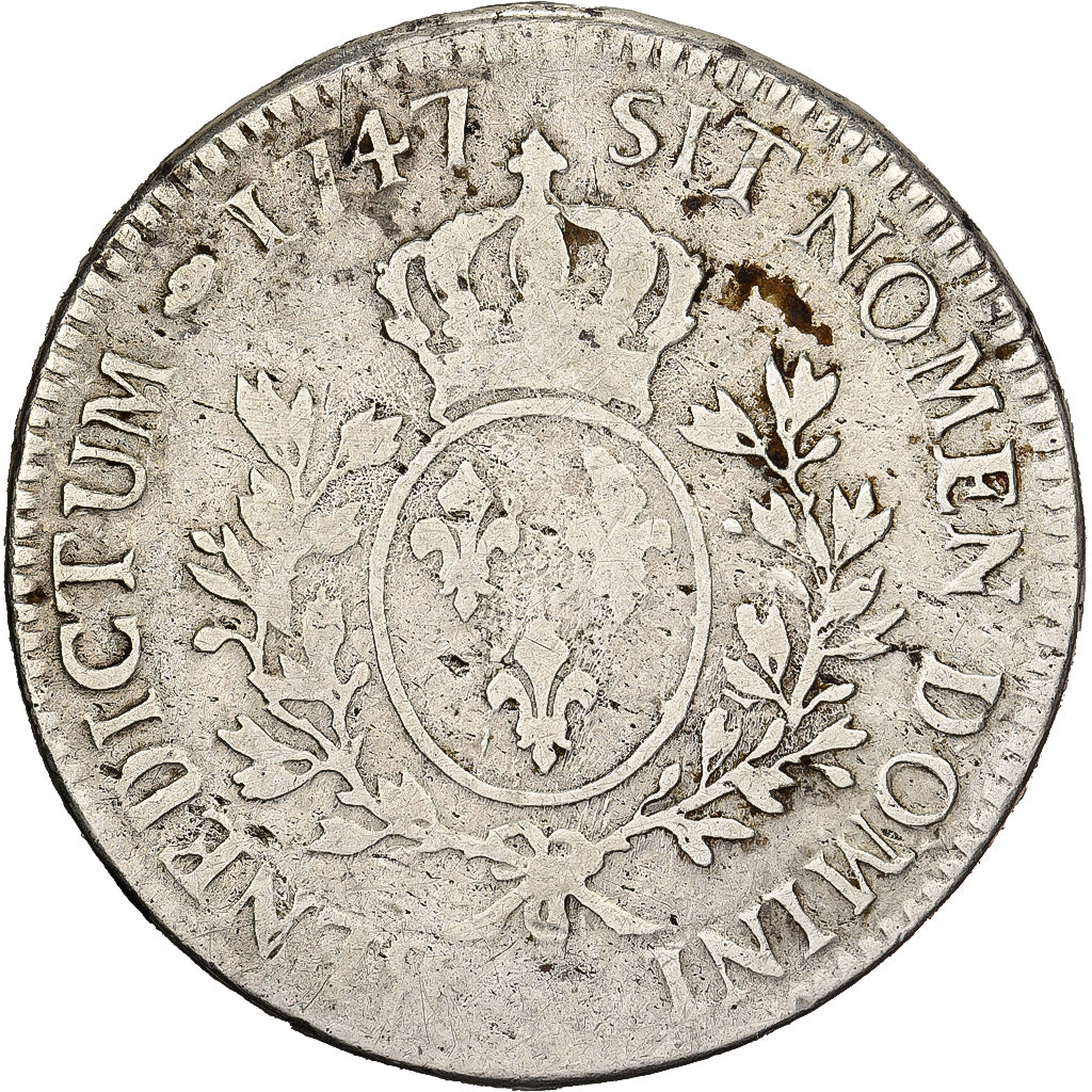 France, Louis XV, Ecu, Écu au bandeau, 1747, Perpignan, Argent, B, Gadoury:322