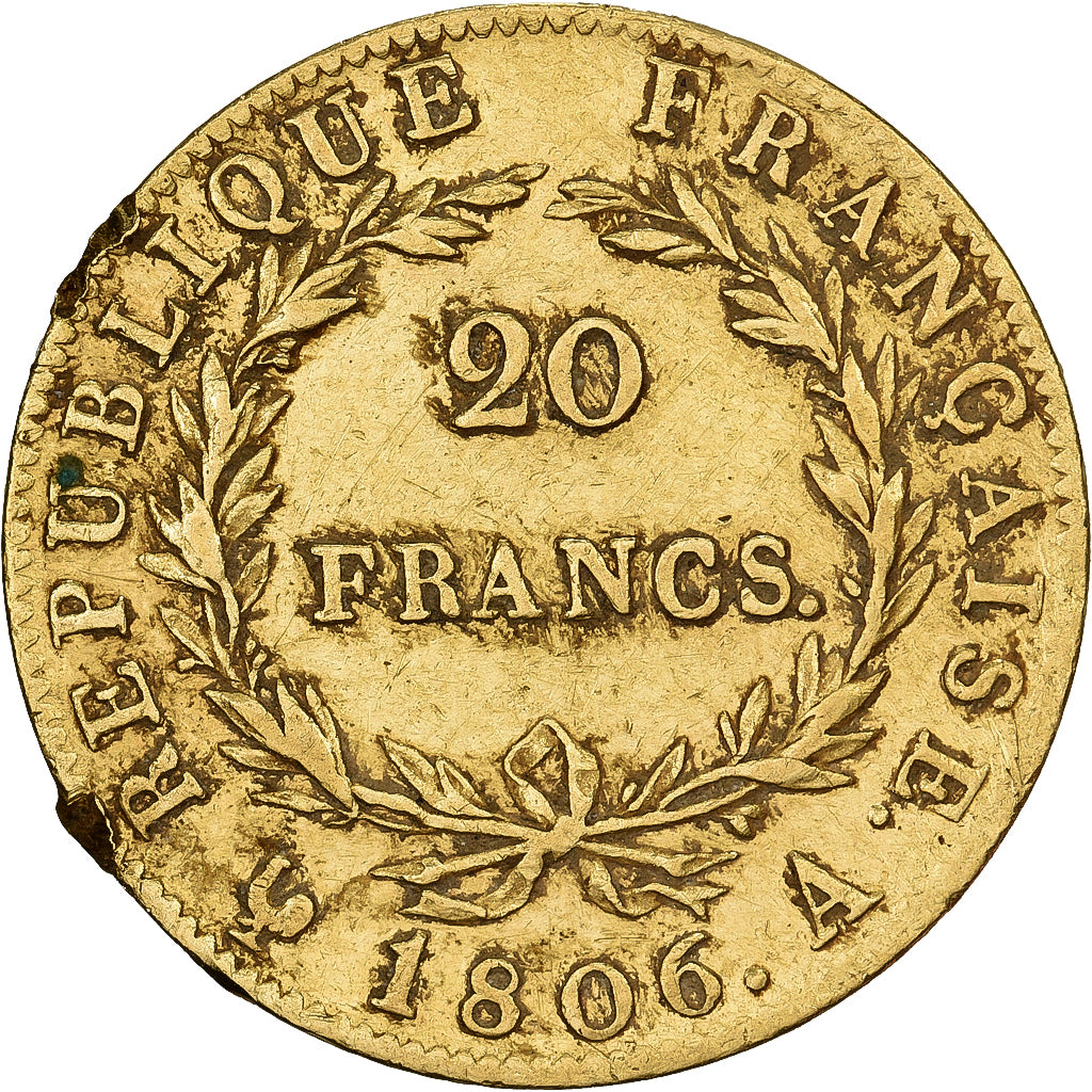 Francia, Napoleon I, 20 Francs, 1806, Paris, Oro, BC+, Gadoury:1023, Le