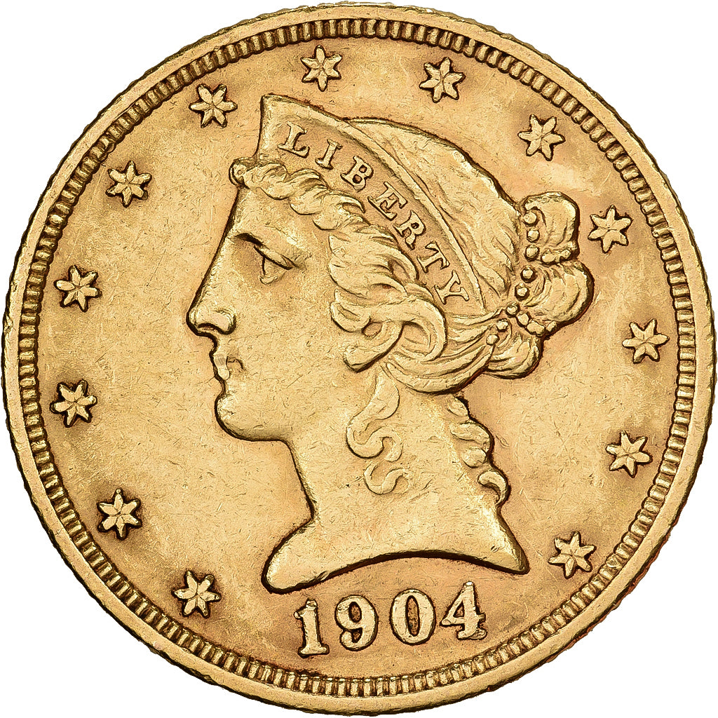 Estados Unidos da América, $5, Half Eagle, 1904, Philadelphia, Dourado