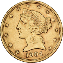 Estados Unidos da América, $5, Half Eagle, 1904, Philadelphia, Dourado