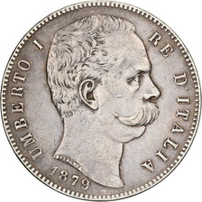 Italie, Umberto I, 5 Lire, 1879, Rome, Argent, TB+, KM:20
