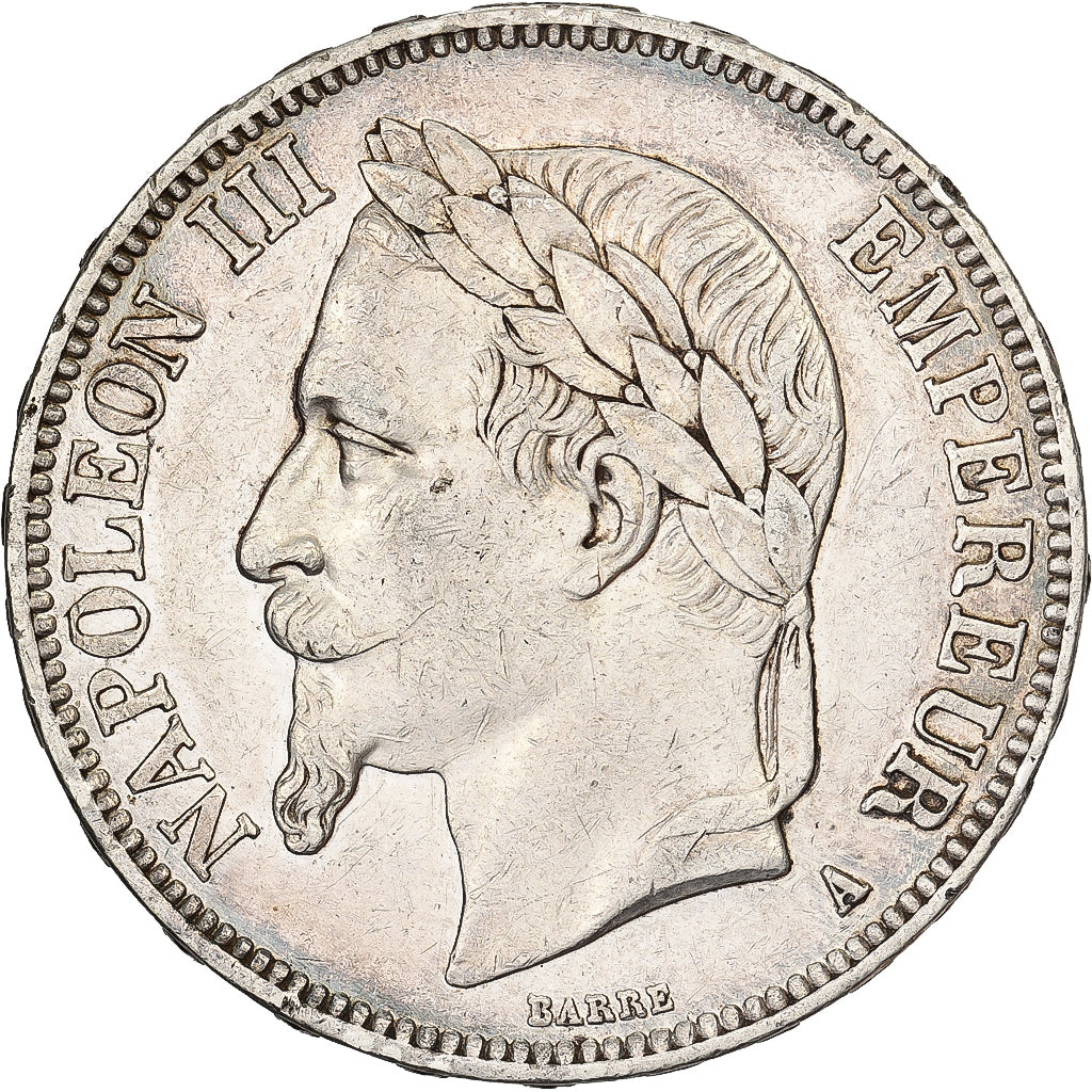 France, 5 Francs, Napoléon III, 1867, Strasbourg, Silver, AU(50-53), KM:799.2